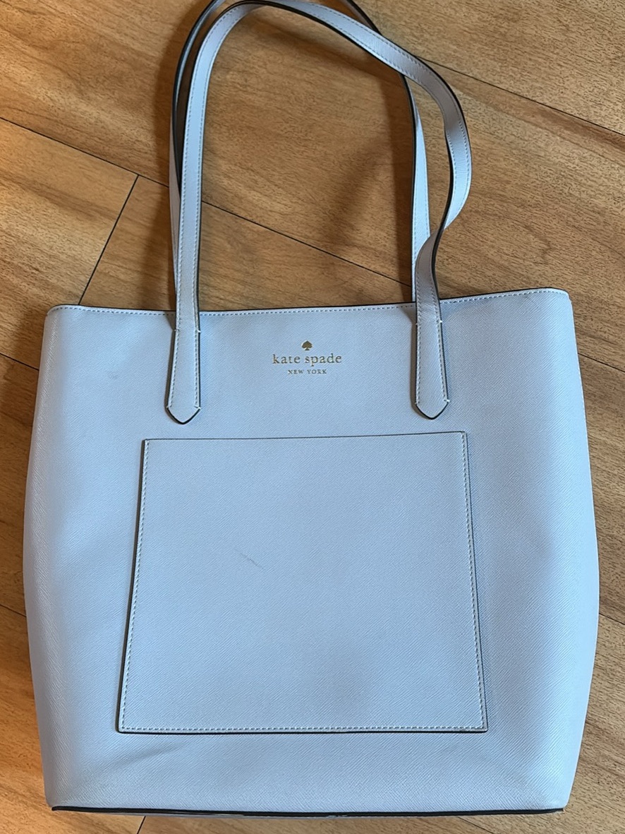 Kate Spade New York Pale Blue Leather Tote With Front Pocket